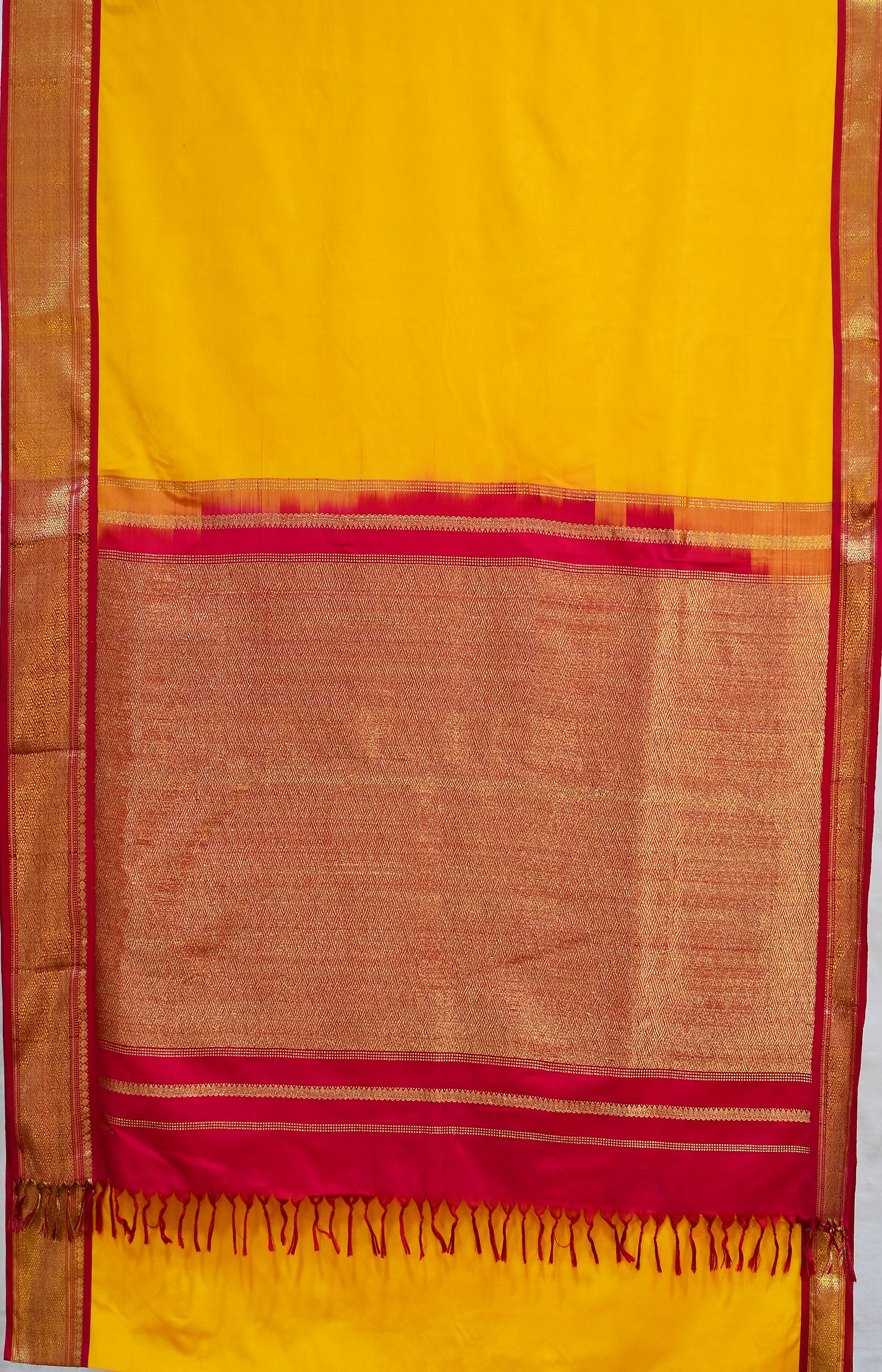 Yellow, Handwoven Ahimsa Silk, Plain Weave , Jacquard, Festive Wear, Real Jari Saree